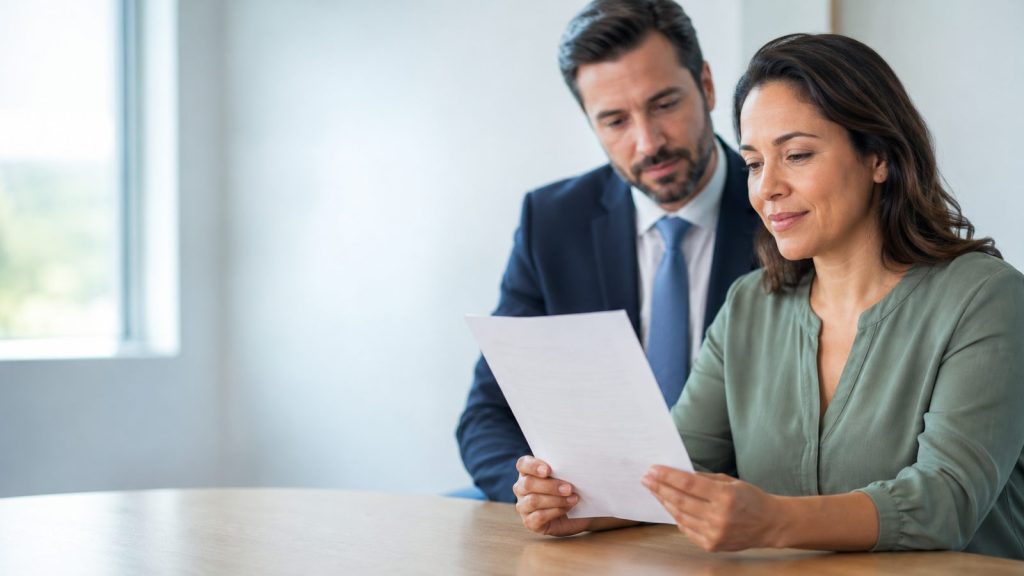 Mulher lendo a carta de indeferimento do INSS ao lado de advogado previdenciário